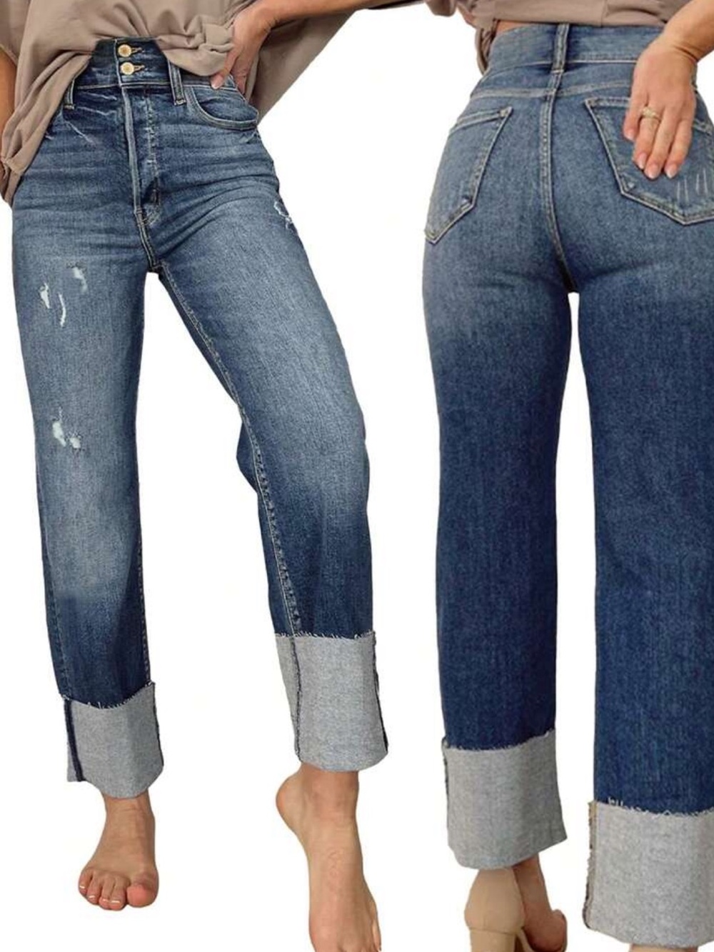 Distressed Cuffed Blue Jeans